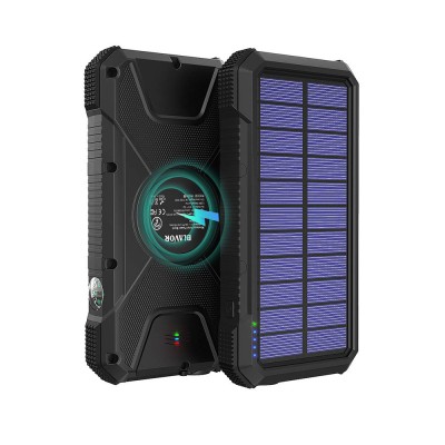 New Free shipping OEM Solar Charger external backup battery Wireless Waterproof Flashlight Compass 20000mAh Power Bank